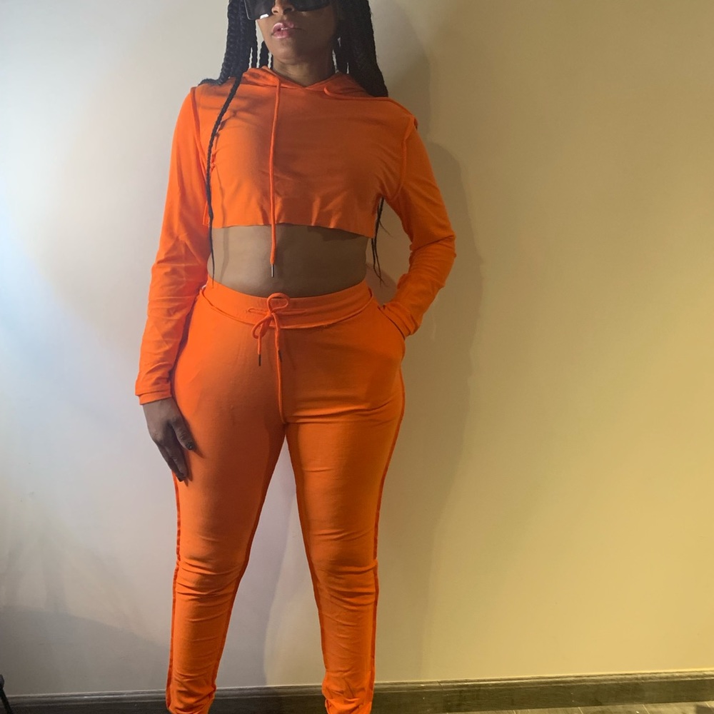 Orange knit hoodie set
